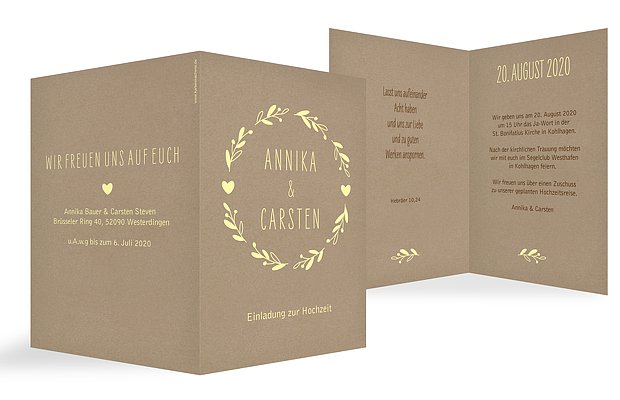 Hochzeitseinladung Floral Wreath Kraftpapier