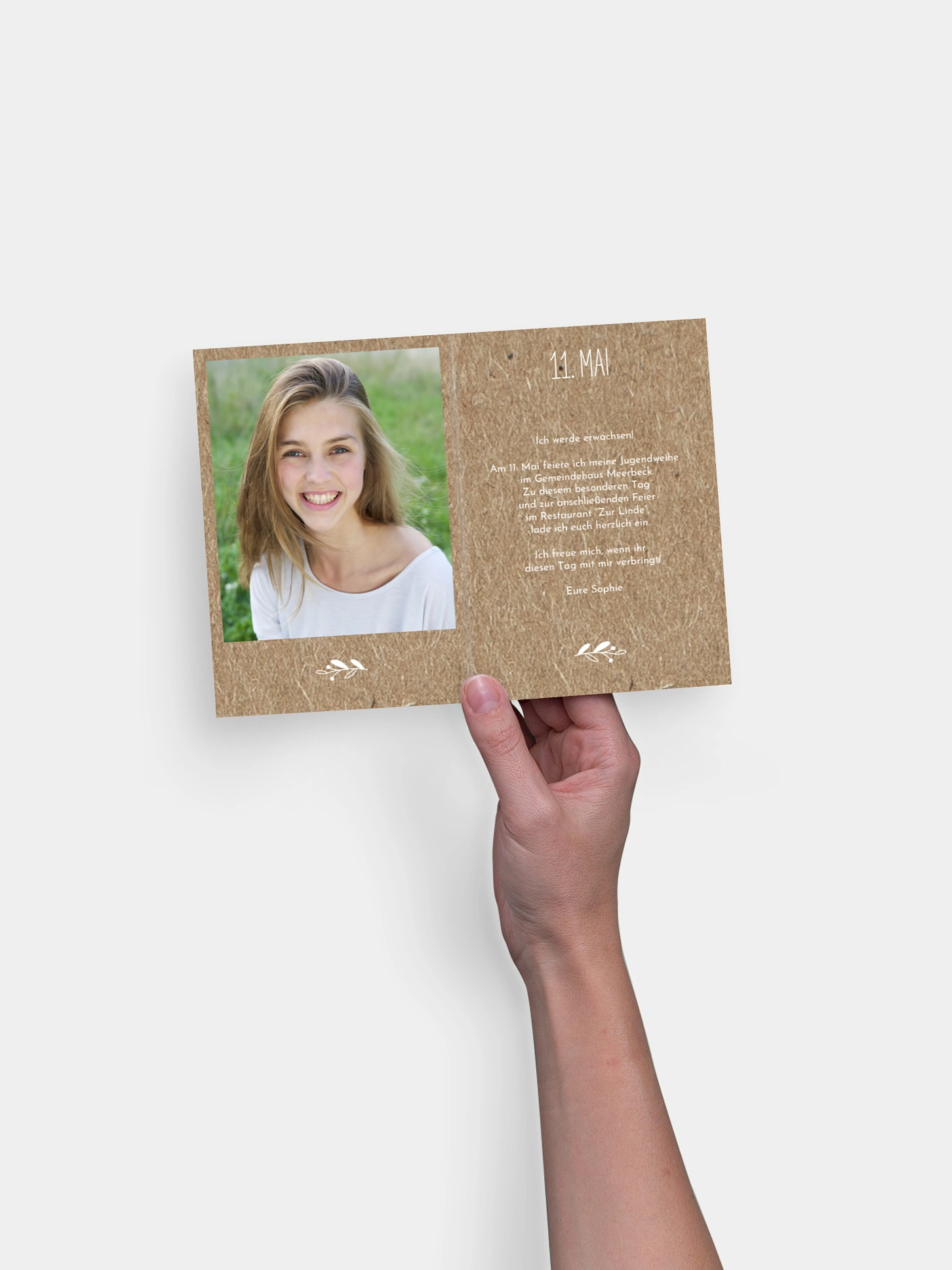 Einladung Jugendweihe Floral Wreath Kraftpapier
