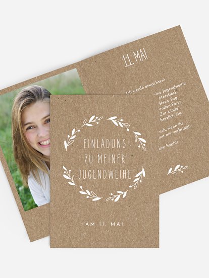 Einladung Jugendweihe Floral Wreath Kraftpapier