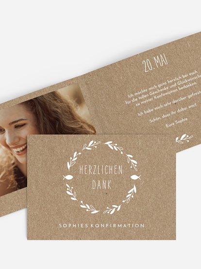 Danksagung Konfirmation Floral Wreath Kraftpapier