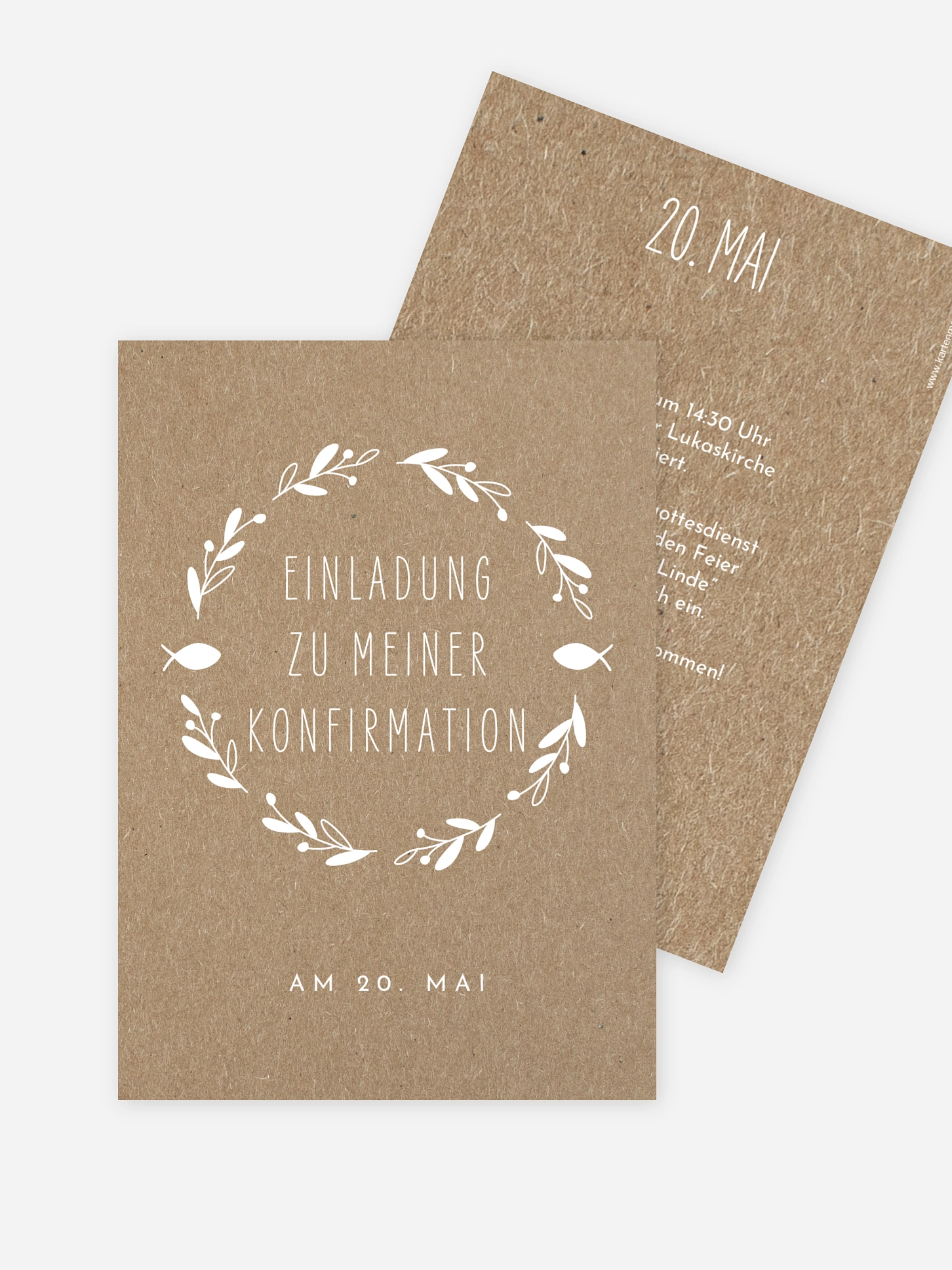 Konfirmationseinladung Floral Wreath Kraftpapier