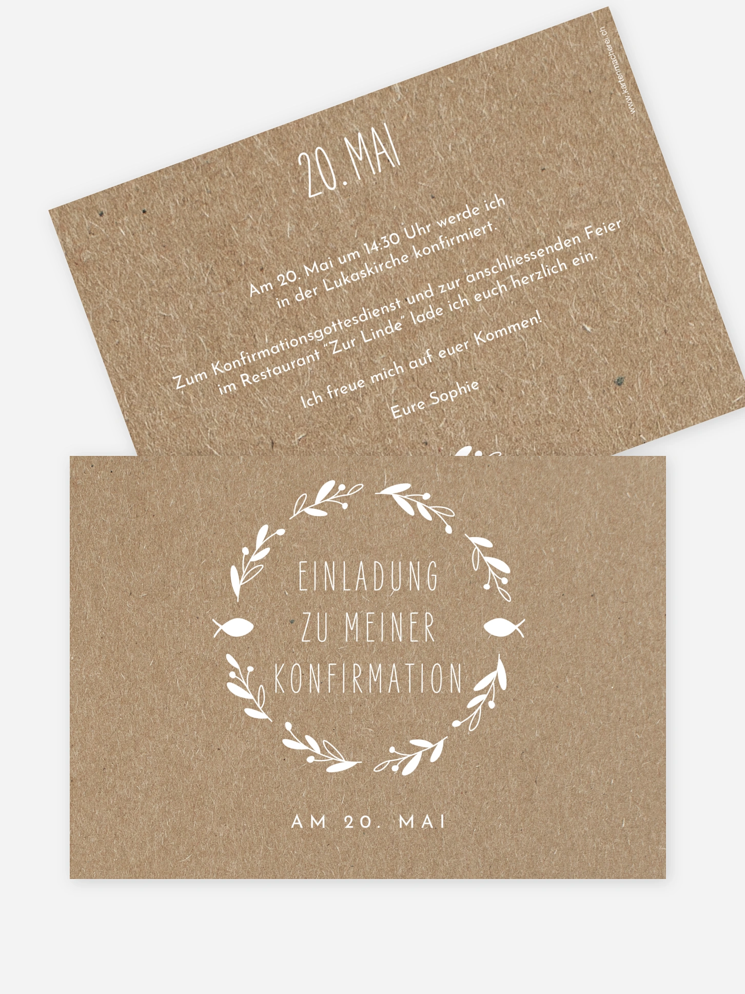 Konfirmationseinladung Floral Wreath Kraftpapier