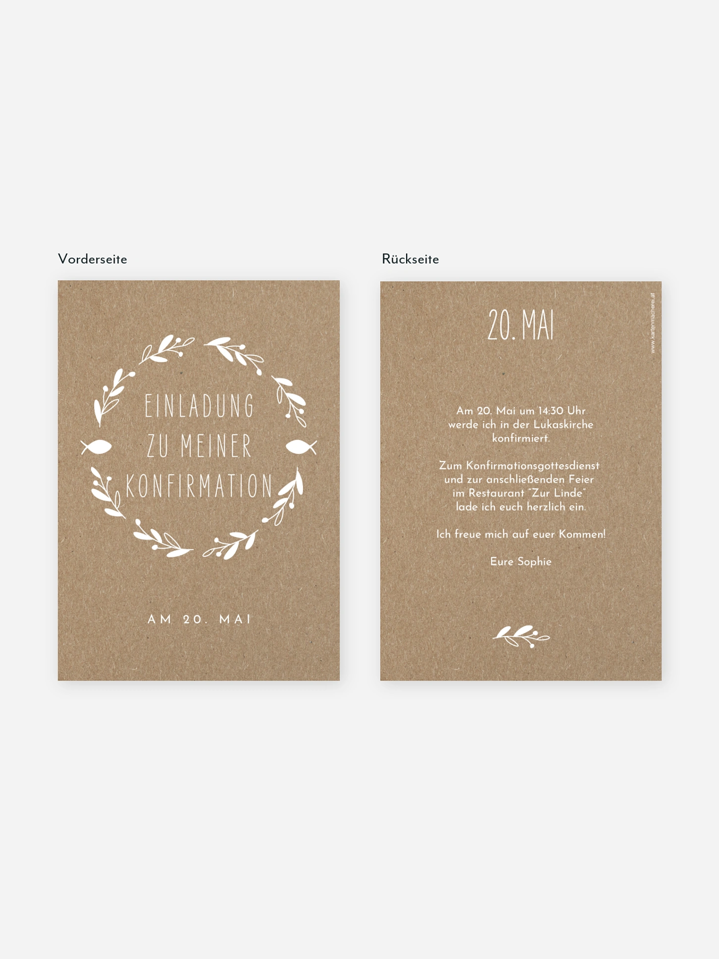 Konfirmationseinladung Floral Wreath Kraftpapier