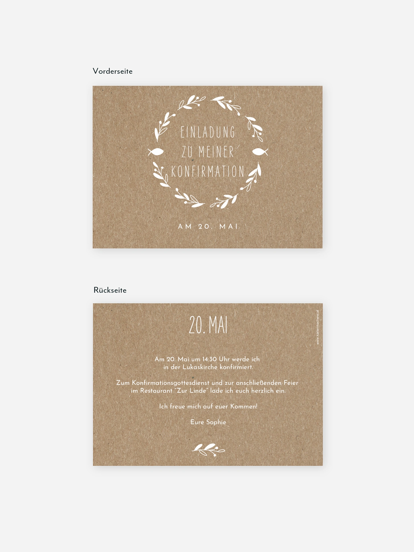 Konfirmationseinladung Floral Wreath Kraftpapier