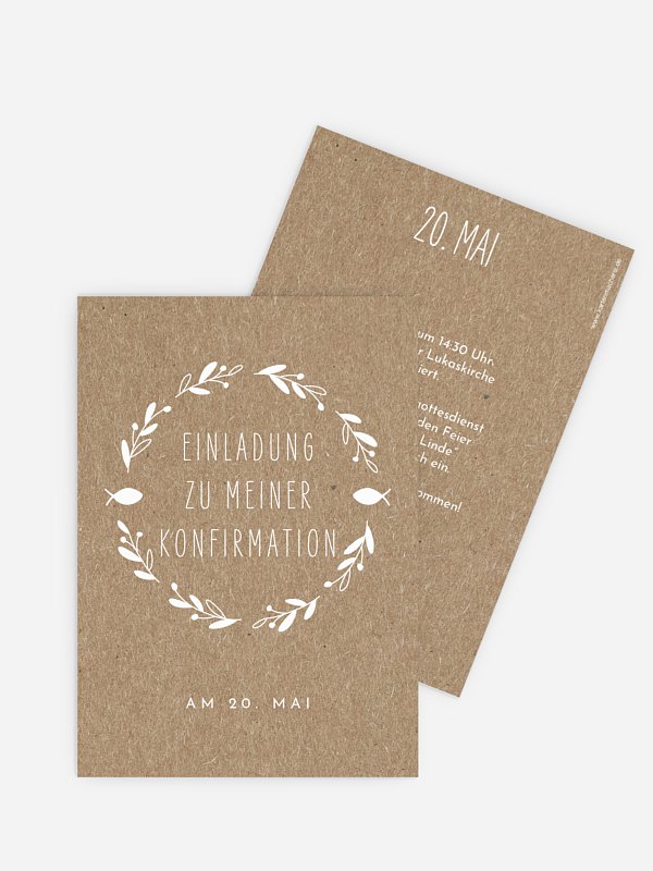 Konfirmationseinladung Floral Wreath Kraftpapier