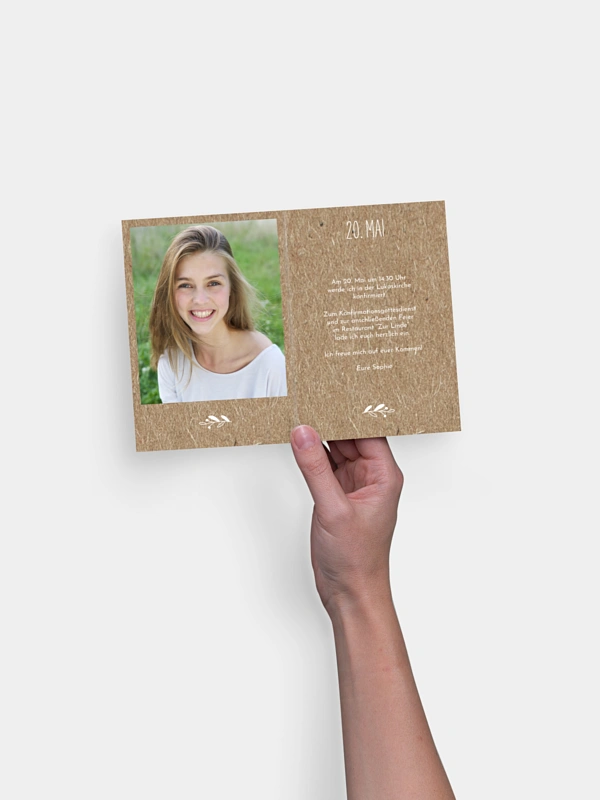 Konfirmationseinladung Floral Wreath Kraftpapier