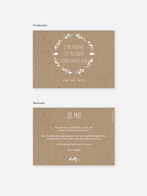 Konfirmationseinladung Floral Wreath Kraftpapier