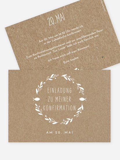 Konfirmationseinladung Floral Wreath Kraftpapier