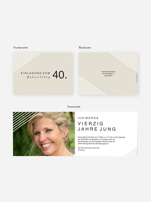 Einladung 40. Geburtstag Modern Lines
