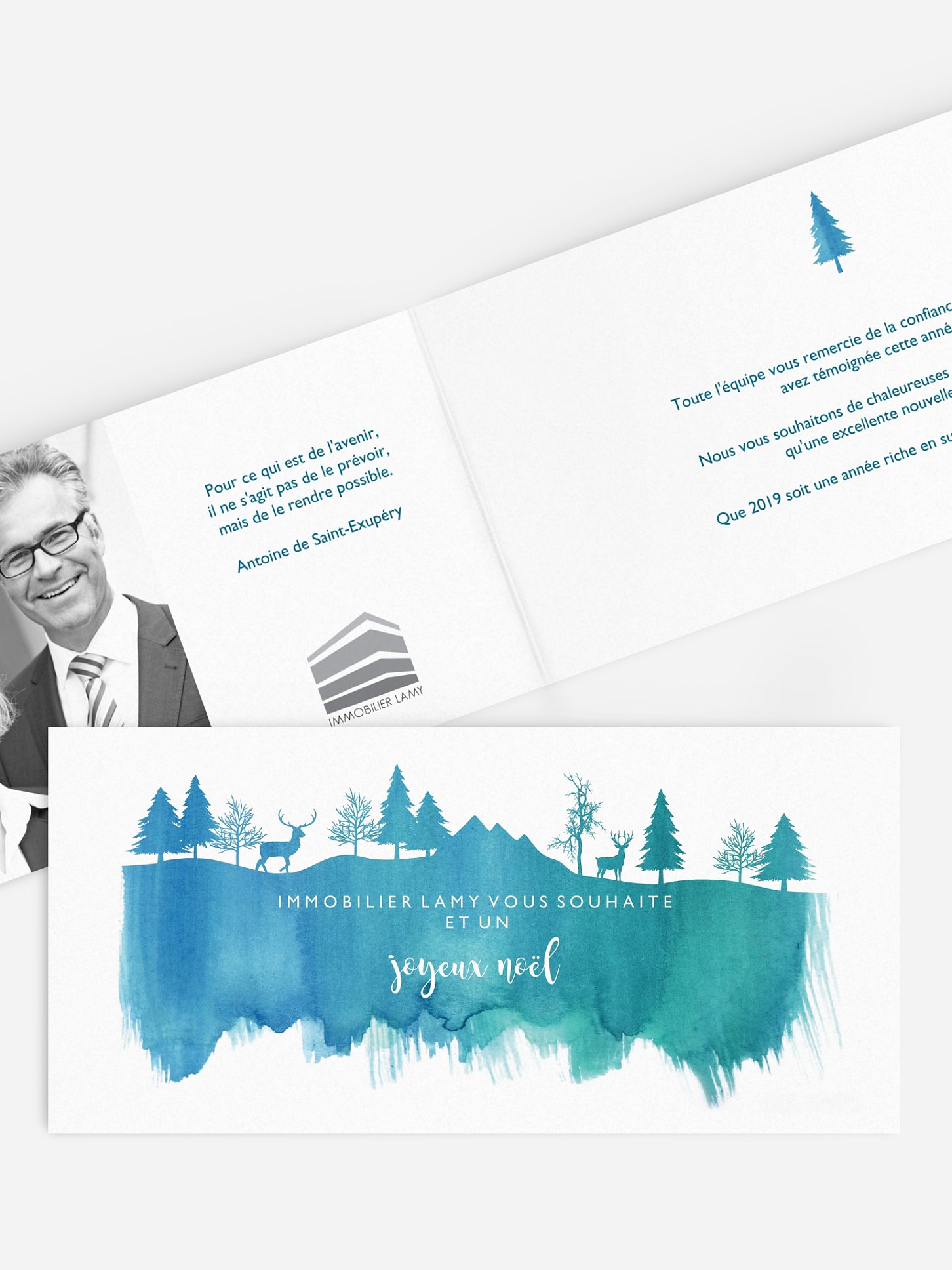 Carte de voeux entreprise Aquarelle d'hiver