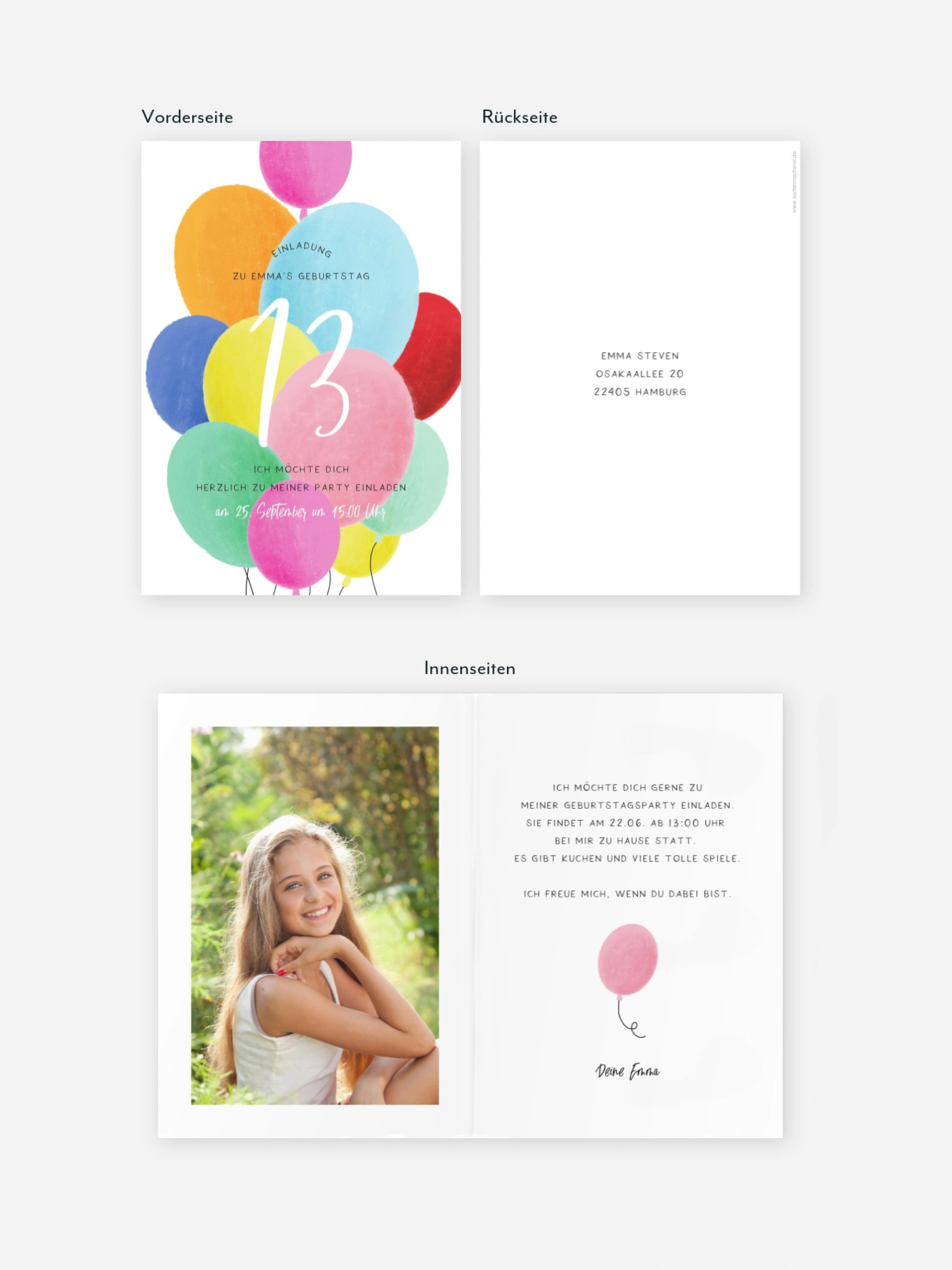 Kindergeburtstagseinladung Bunte Ballons