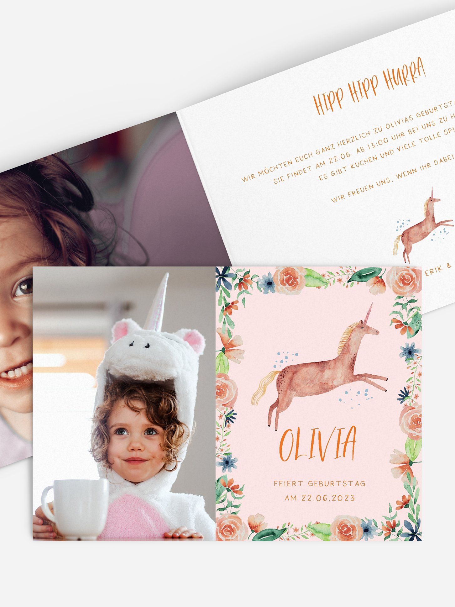 Kindergeburtstagseinladung Floral Unicorn