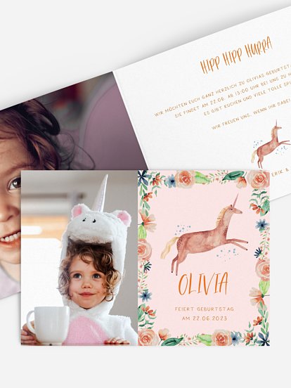 Kindergeburtstagseinladung Floral Unicorn