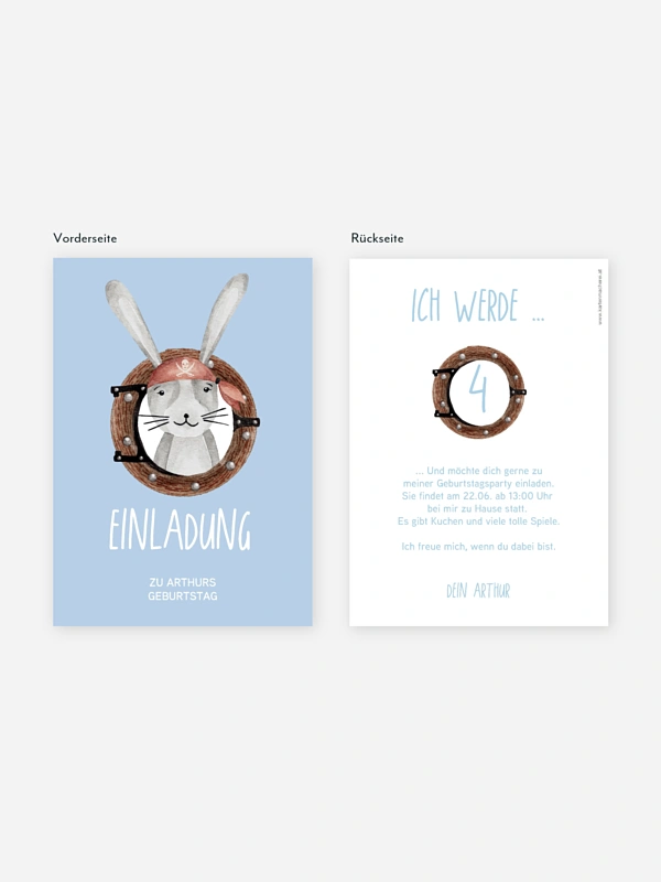 Kindergeburtstagseinladung Pirate Bunny