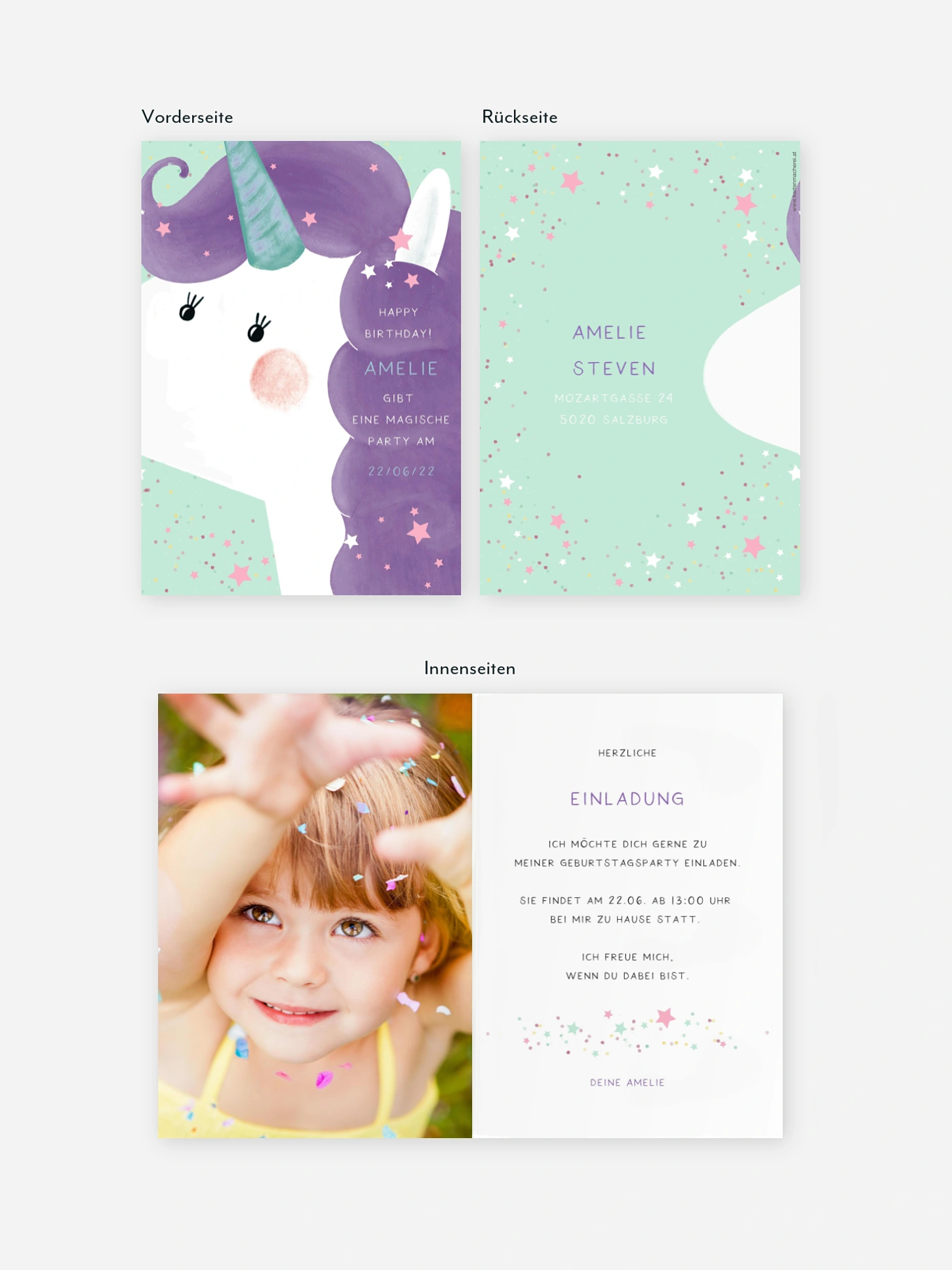 Kindergeburtstagseinladung Sparkle Unicorn