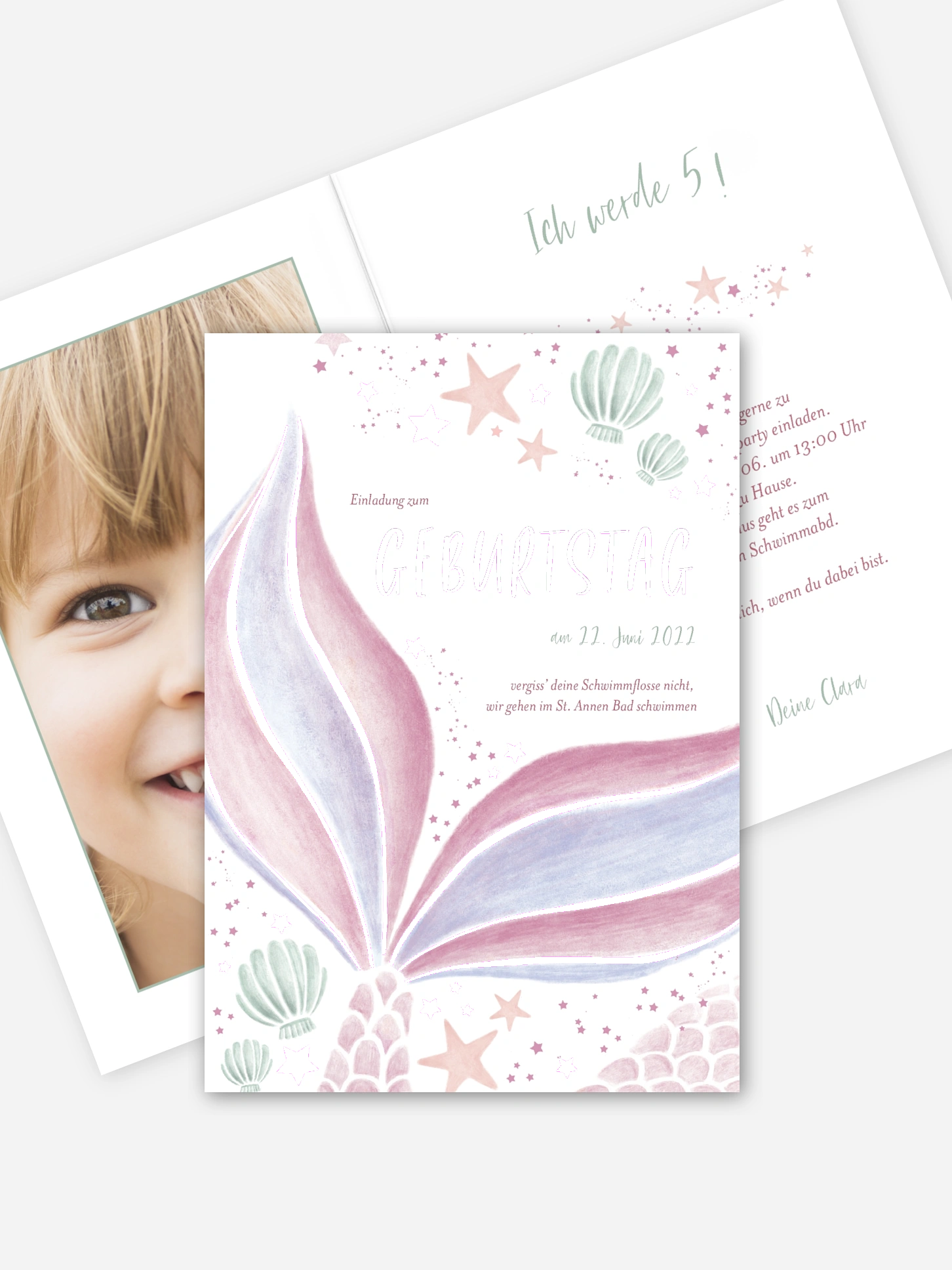 Kindergeburtstagseinladung Pink Mermaid