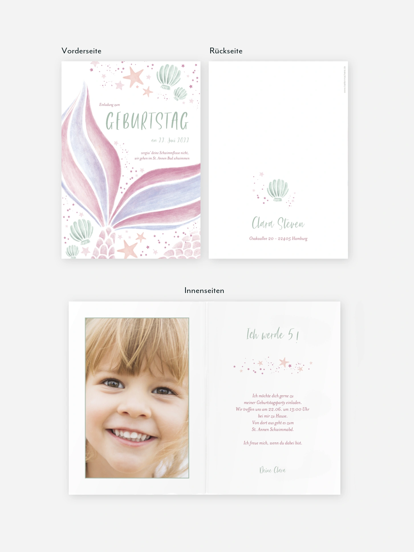 Kindergeburtstagseinladung Pink Mermaid