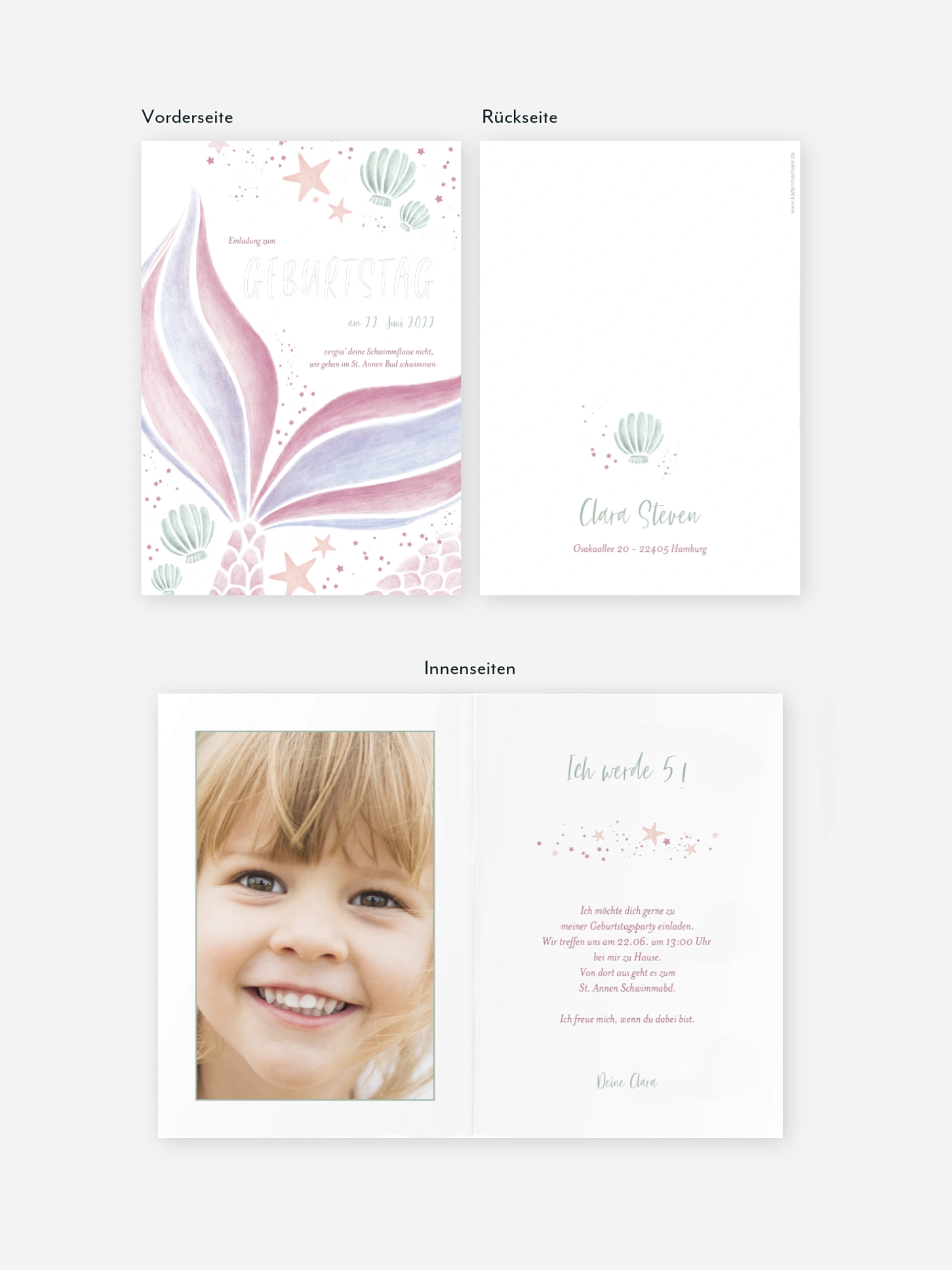Kindergeburtstagseinladung Pink Mermaid