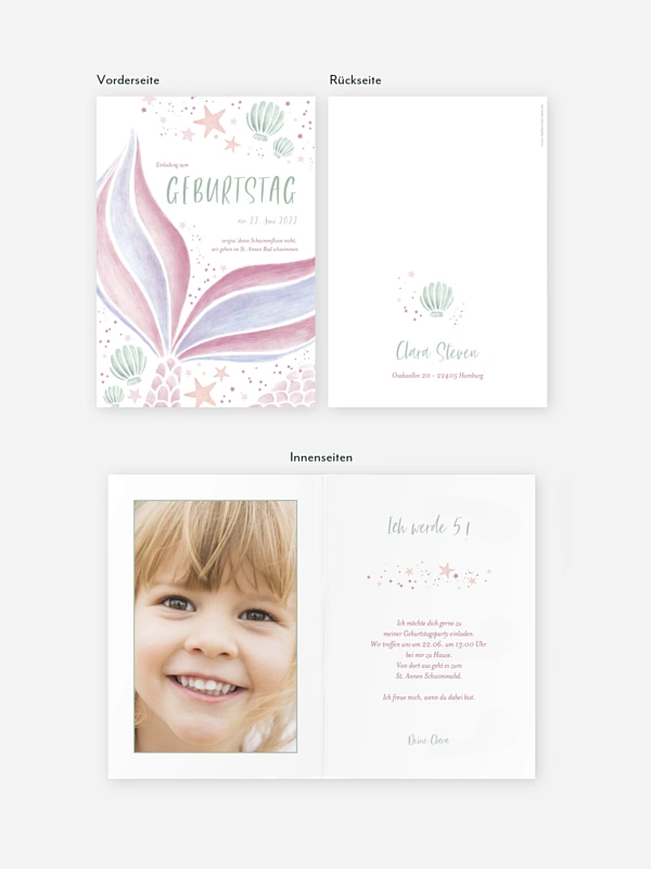 Kindergeburtstagseinladung Pink Mermaid