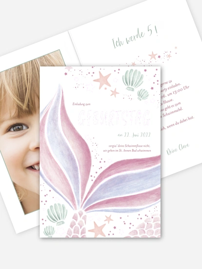 Kindergeburtstagseinladung Pink Mermaid