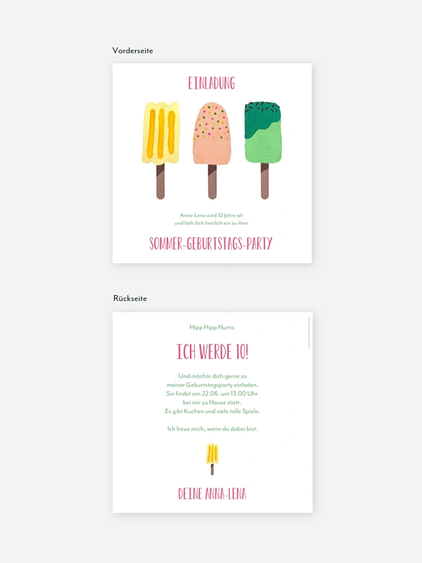 Kindergeburtstagseinladung Popsicles