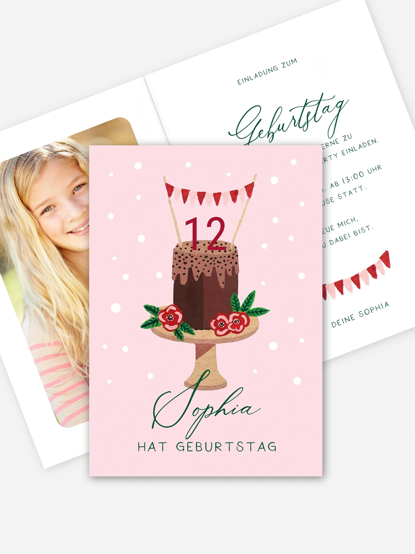 Kindergeburtstagseinladung Bunting Cake