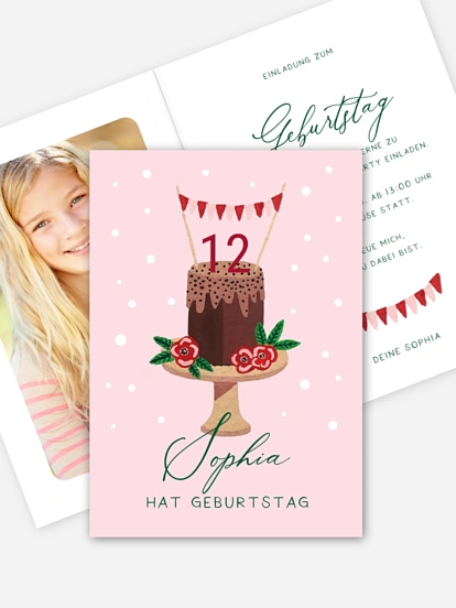 Kindergeburtstagseinladung Bunting Cake