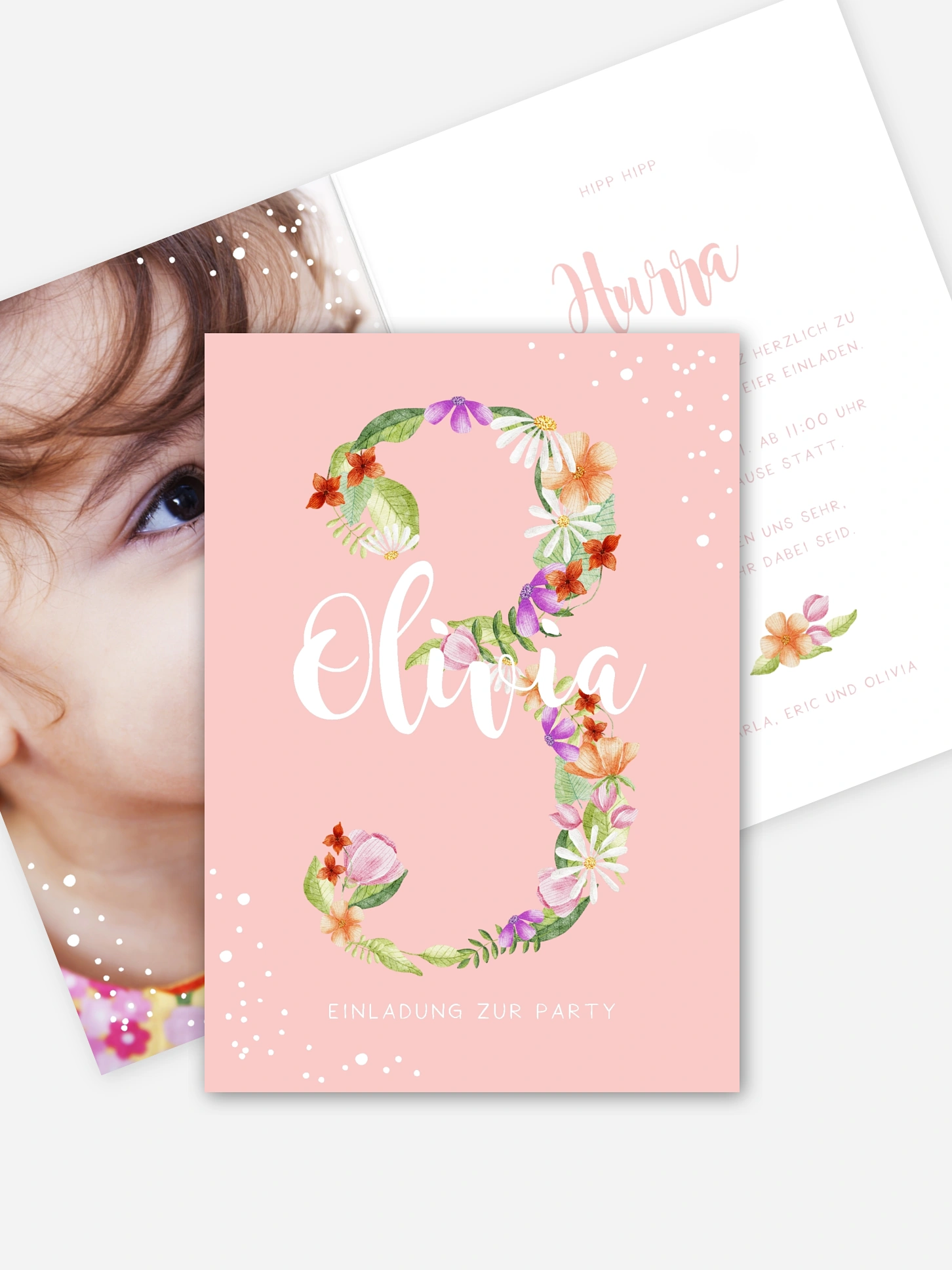Kindergeburtstagseinladung Floral Three