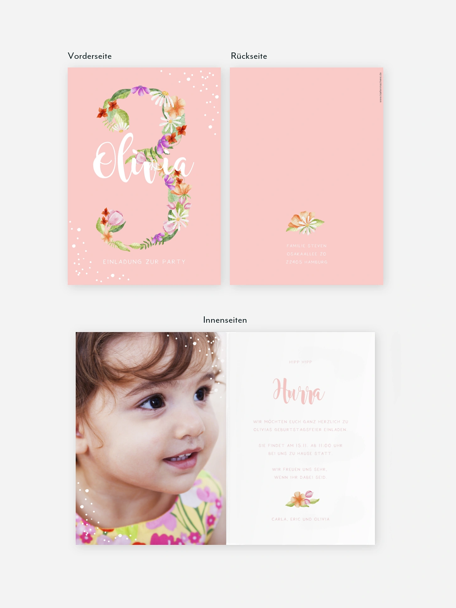 Kindergeburtstagseinladung Floral Three