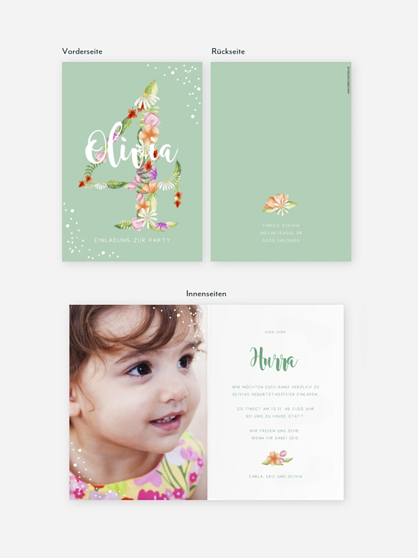 Kindergeburtstagseinladung Floral Four