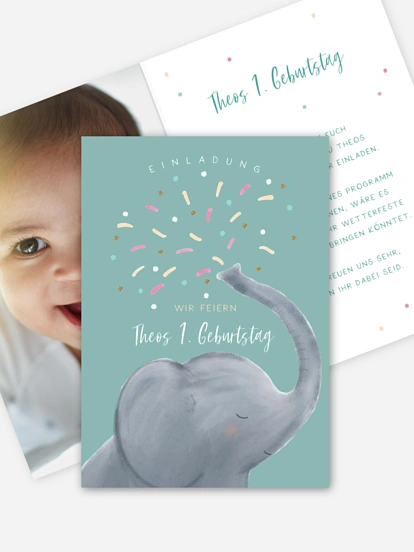 Kindergeburtstagseinladung Konfetti Elefant