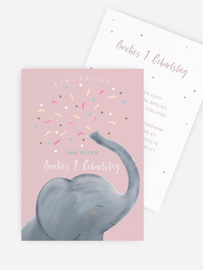 Kindergeburtstagseinladung Konfetti Elefant