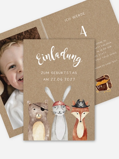 Kindergeburtstagseinladung Piratenbande Kraftpapier