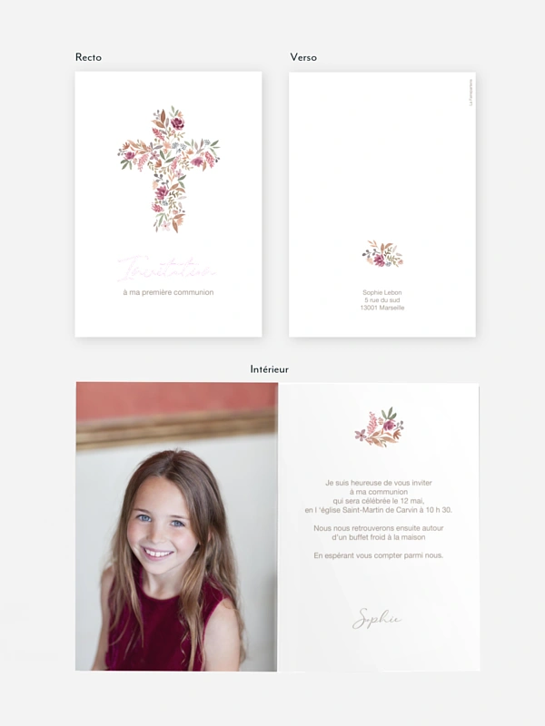 Invitation communion Croix fleurie