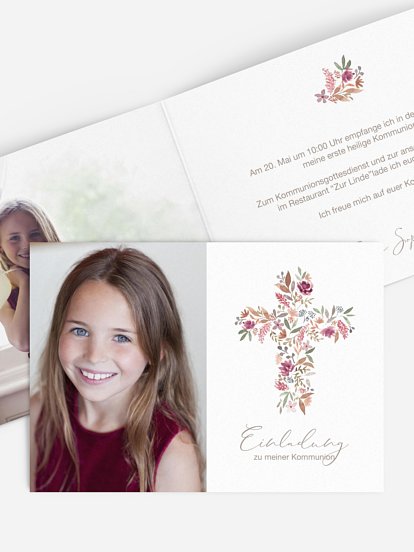 Kommunionseinladung Blütenkreuz