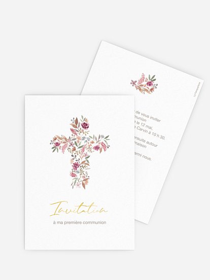 Invitation communion Croix fleurie