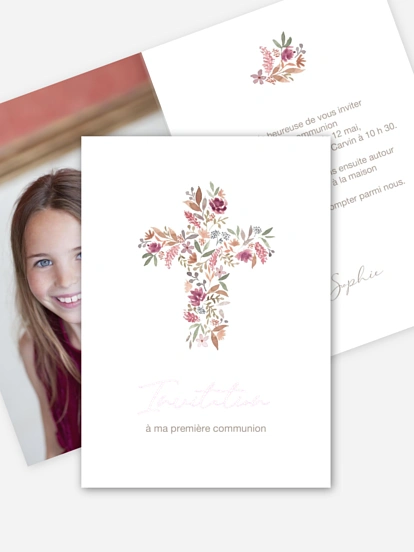 Invitation communion Croix fleurie