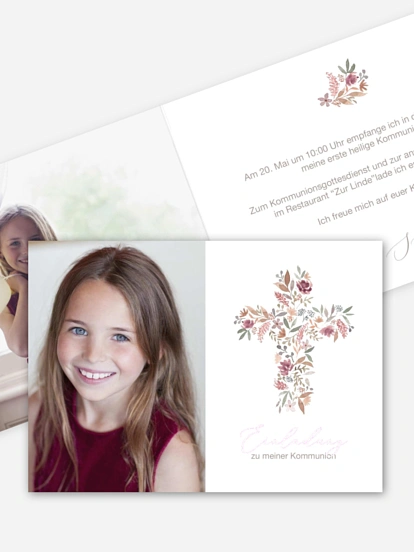 Kommunionseinladung Blütenkreuz