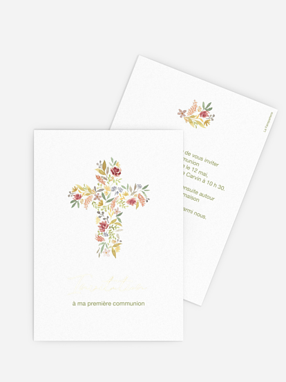 Invitation communion Croix fleurie