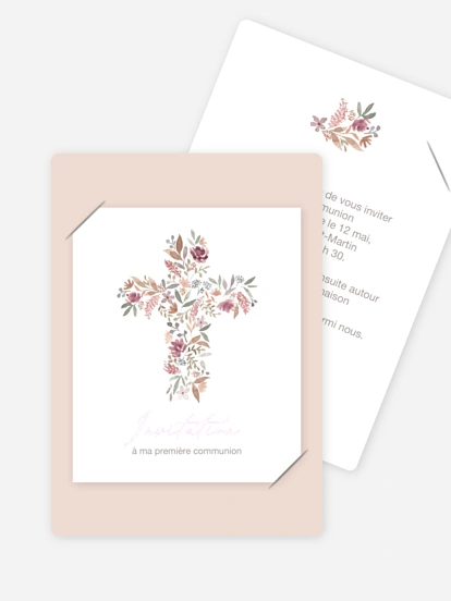 Invitation communion Croix fleurie
