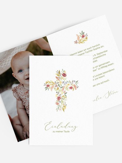 Taufeinladung Blütenkreuz
