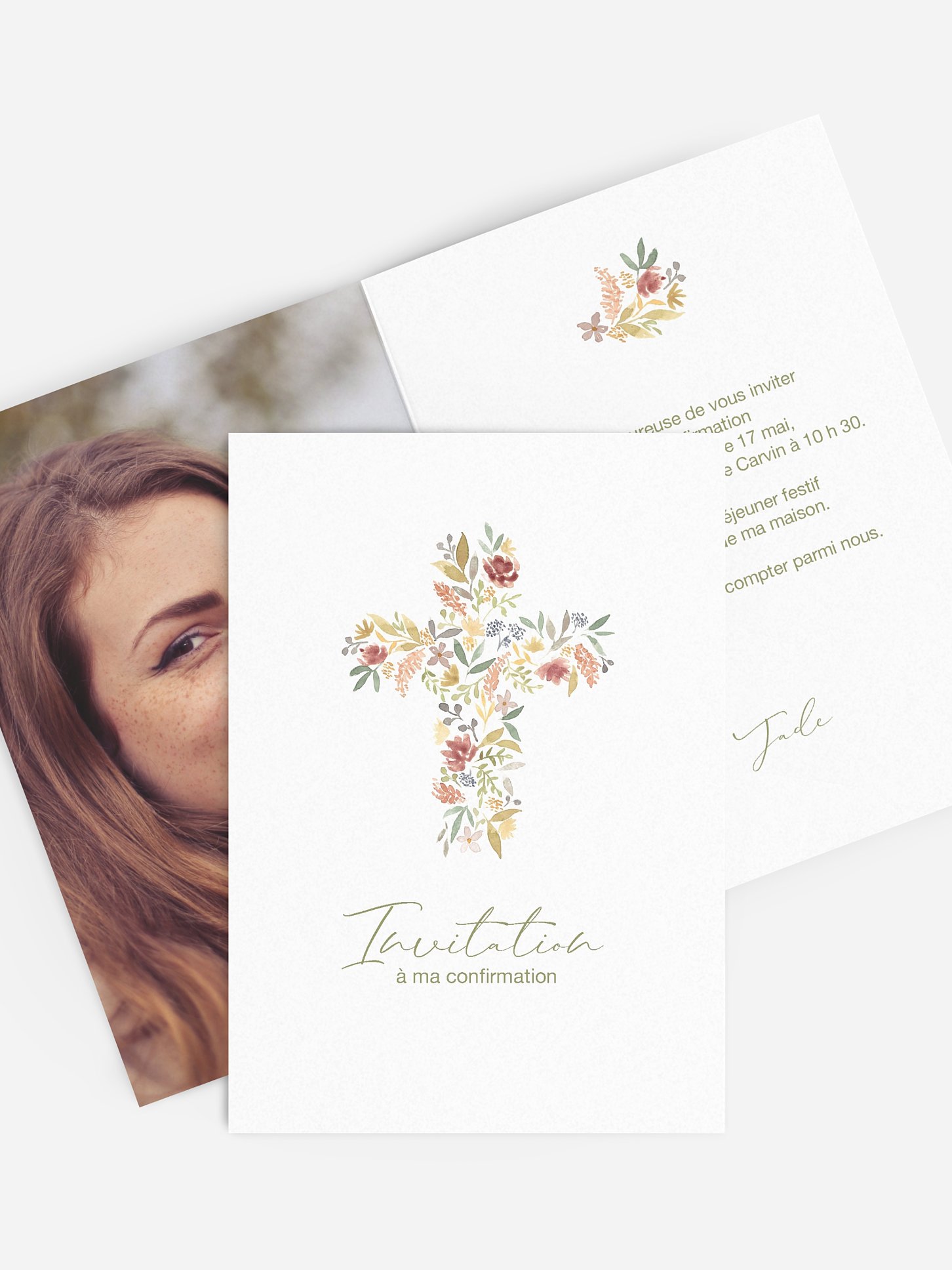 Invitation Confirmation Croix fleurie
