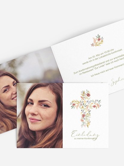 Konfirmationseinladung Blütenkreuz