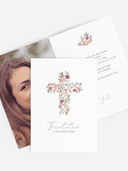 Invitation Confirmation Croix fleurie
