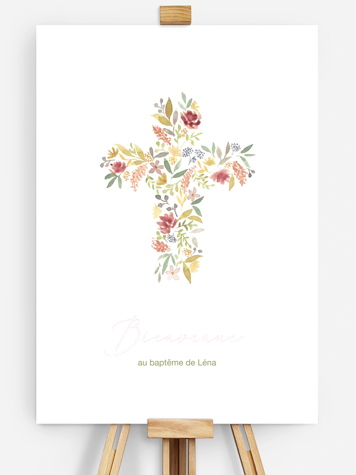 Poster bienvenue baptême Croix fleurie