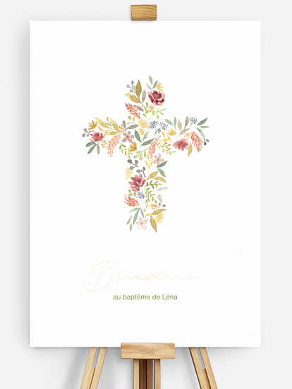 Poster bienvenue baptême Croix fleurie