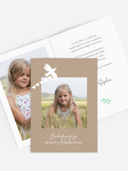 Kommunionseinladung Wimpeltaube Foto