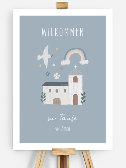Willkommensschild Taufe Kleine Kirche Foto