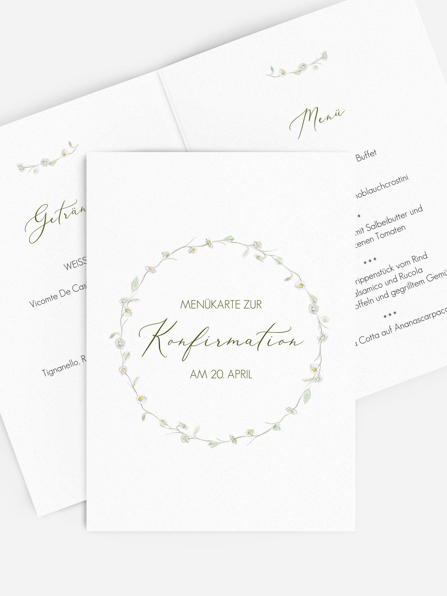 Menükarte Konfirmation Gänseblümchen