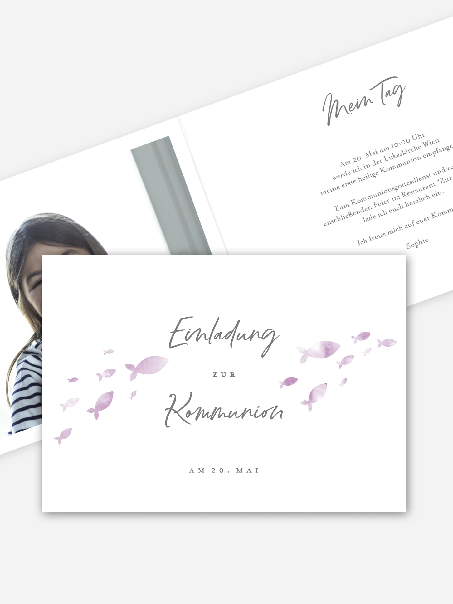 Kommunionseinladung Aquarell Fische